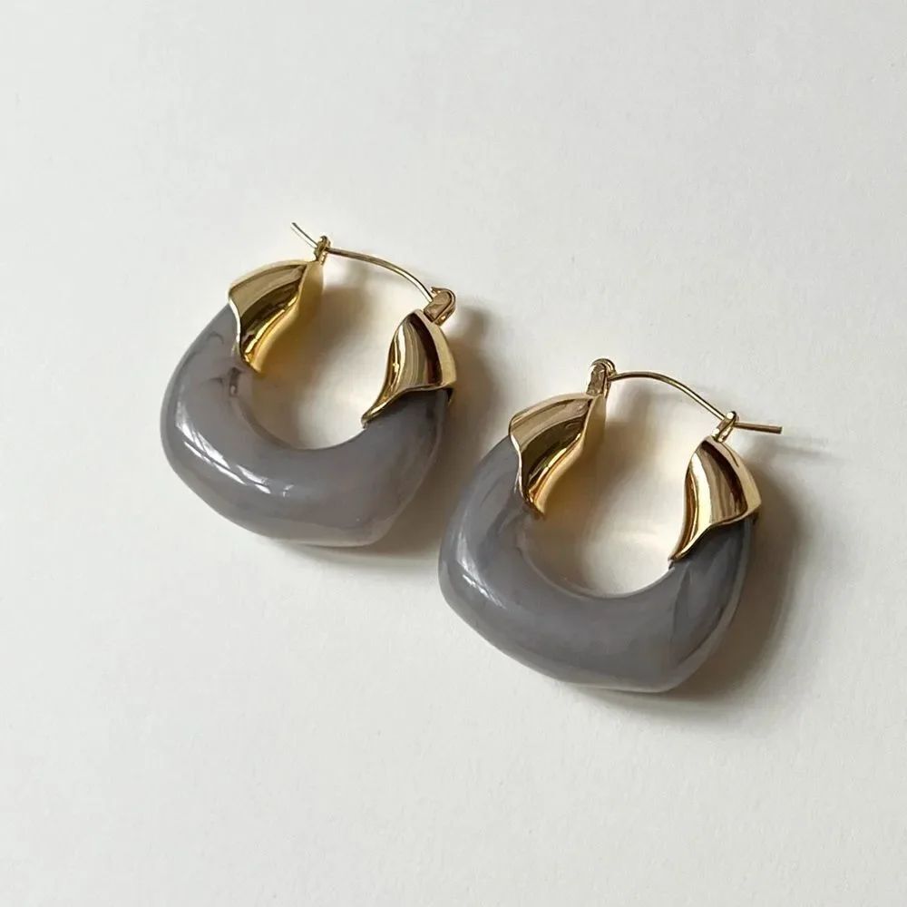 Gray crystal hoop earrings  #173